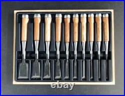 Monjushiro Oire Nomi Japanese Bench Chisels Mentori Set of 10 Red Oak Used