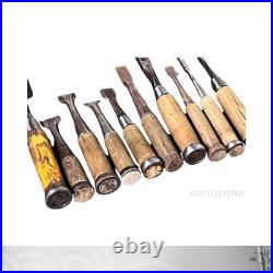 Nomi Japanese Bench Chisel, set of 10, Carpenter Tool Used Nomi Japanese Bench Chisel, set of 10, Carpenter Tool Used