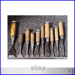 Nomi Japanese Bench Chisel, set of 10, Carpenter Tool Used Nomi Japanese Bench Chisel, set of 10, Carpenter Tool Used