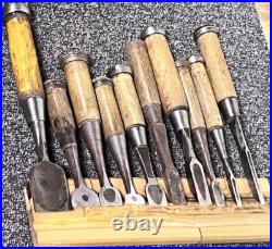 Nomi Japanese Bench Chisel, set of 10, Carpenter Tool Used Nomi Japanese Bench Chisel, set of 10, Carpenter Tool Used