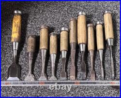 Nomi Japanese Bench Chisel, set of 10, Carpenter Tool Used Nomi Japanese Bench Chisel, set of 10, Carpenter Tool Used