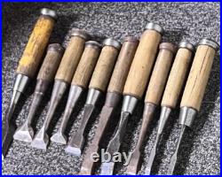 Nomi Japanese Bench Chisel, set of 10, Carpenter Tool Used Nomi Japanese Bench Chisel, set of 10, Carpenter Tool Used