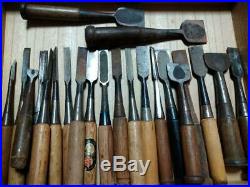 Oire 22 Pcs Set Japanese Vintage Woodworking Carpentry Tool Chisel Nomi Used