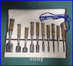 Oire Nomi Japanese Tools Chisels Set of 10 with Storage Bag Used
