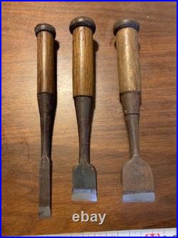Osahiro Oire Nomi Japanese Bench Chisels 12mm 24mm 30mm Kadouchi Set of 3 Used Osahiro Oire Nomi Japanese Bench Chisels 12mm 24mm 30mm Kadouchi Set of 3 Used