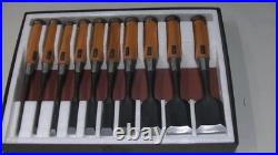 Rare Ishiryu Japanese Chisels Set of 10 Mitsu-Ura Boxwood Handle Oire Nomi JNAT