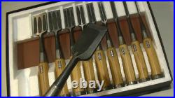 Rare Ishiryu Japanese Chisels Set of 10 Mitsu-Ura Boxwood Handle Oire Nomi JNAT
