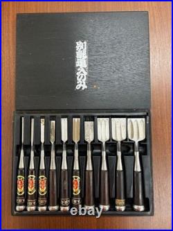 Set of 10 Japanese Chisels Oire Nomi Betsuura with Wooden Case Vintage Woodworking