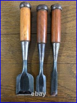 Set of 3 Japanese Oire Nomi Bench Chisels 42mm 24mm 15mm Carpenter Tools Used