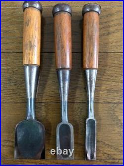 Set of 3 Japanese Oire Nomi Bench Chisels 42mm 24mm 15mm Carpenter Tools Used