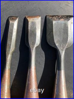 Set of 3 Japanese Oire Nomi Bench Chisels 42mm 24mm 15mm Carpenter Tools Used
