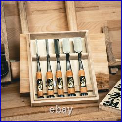 Set of 5 Japanese Carpentry Chisels FUJIKAWA Oire Nomi White Paper Steel