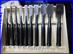 Takashiba Oire Nomi Japanese Bench chisels White Steel #2 Set of 10 Ebony With Box