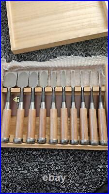 Tasai Akio Japanese Bench Chisels Oire Nomi Set of 10 Blue Steel With box Shindo