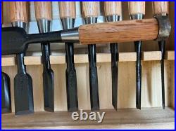 Tasai Akio Japanese Bench Chisels Oire Nomi Set of 10 Blue Steel With box Shindo