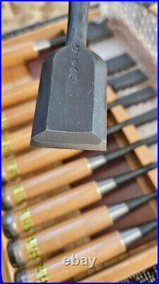 Tasai Akio Shindo Japanese Bench Chisels Oire Nomi Blue Steel Set of 10 With box
