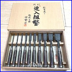 Tasai Damascus Straight Grain Mokume Japanese Bench Chisels Oire Nomi Set of 10