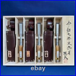 Tasai Japanese Bench Chisels Wakisashi Nomi Blue Steel Polished Finish Set of 3