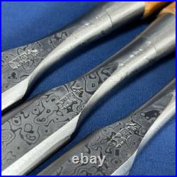 Tasai Japanese Bench Chisels Wakisashi Nomi Blue Steel Polished Finish Set of 3