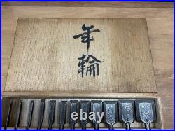 Tasai Japanese Damascus Bench Chisels Mokume Oire Nomi Set of 12 Nenrin + Box