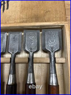 Tasai Japanese Damascus Bench Chisels Mokume Oire Nomi Set of 12 Nenrin + Box