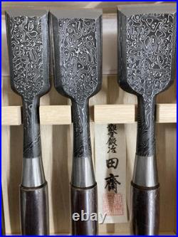Tasai Japanese Damascus Bench Chisels Oire Nomi Set of 10 Multi Hollows Back