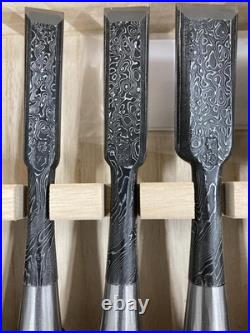 Tasai Japanese Damascus Bench Chisels Oire Nomi Set of 10 Multi Hollows Back