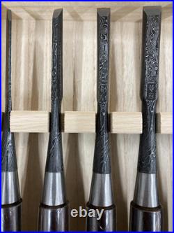 Tasai Japanese Damascus Bench Chisels Oire Nomi Set of 10 Multi Hollows Back