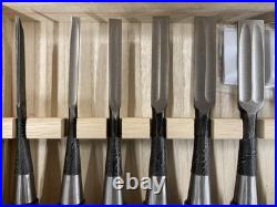 Tasai Japanese Damascus Bench Chisels Oire Nomi Set of 10 Multi Hollows Back