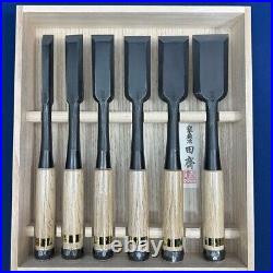 Tasai Japanese Timber Chisels Tataki Atsu Nomi Set of 6 Blue Steel Aogami Box