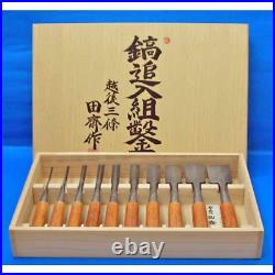 Tasai Shinogi Oire Nomi Japanese Dovetail Bench Chisels Set of 10 Polished