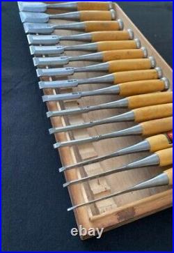 Tokichiro Oire Nomi Japanese Bench Chisels Set of 15 Multi Hollow Back Polished