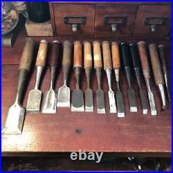 Vintage Chisels Japanese Lot of 14 Carpenter Professional Woodworking Oire Nomi