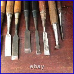 Vintage Chisels Japanese Lot of 14 Carpenter Professional Woodworking Oire Nomi