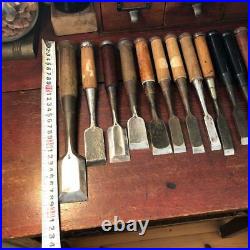 Vintage Chisels Japanese Lot of 14 Carpenter Professional Woodworking Oire Nomi