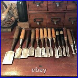 Vintage Chisels Japanese Lot of 14 Carpenter Professional Woodworking Oire Nomi