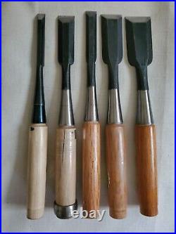 Vintage Ioroi Japanese Chisels, Senkichi and Some Ouchi chisels Lot of 5 Tools
