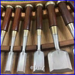 Yamahiro Japanese Bench Chisels Set of 16 Rosewood Handle White Steel Oire Nomi