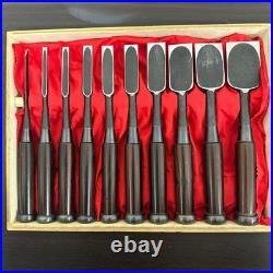 Yoshifusa Japanese Chisel Oire Nomi Set of 10 Ebony Handle With Box Used Yoshifusa Japanese Chisel Oire Nomi Set of 10 Ebony Handle With Box Used